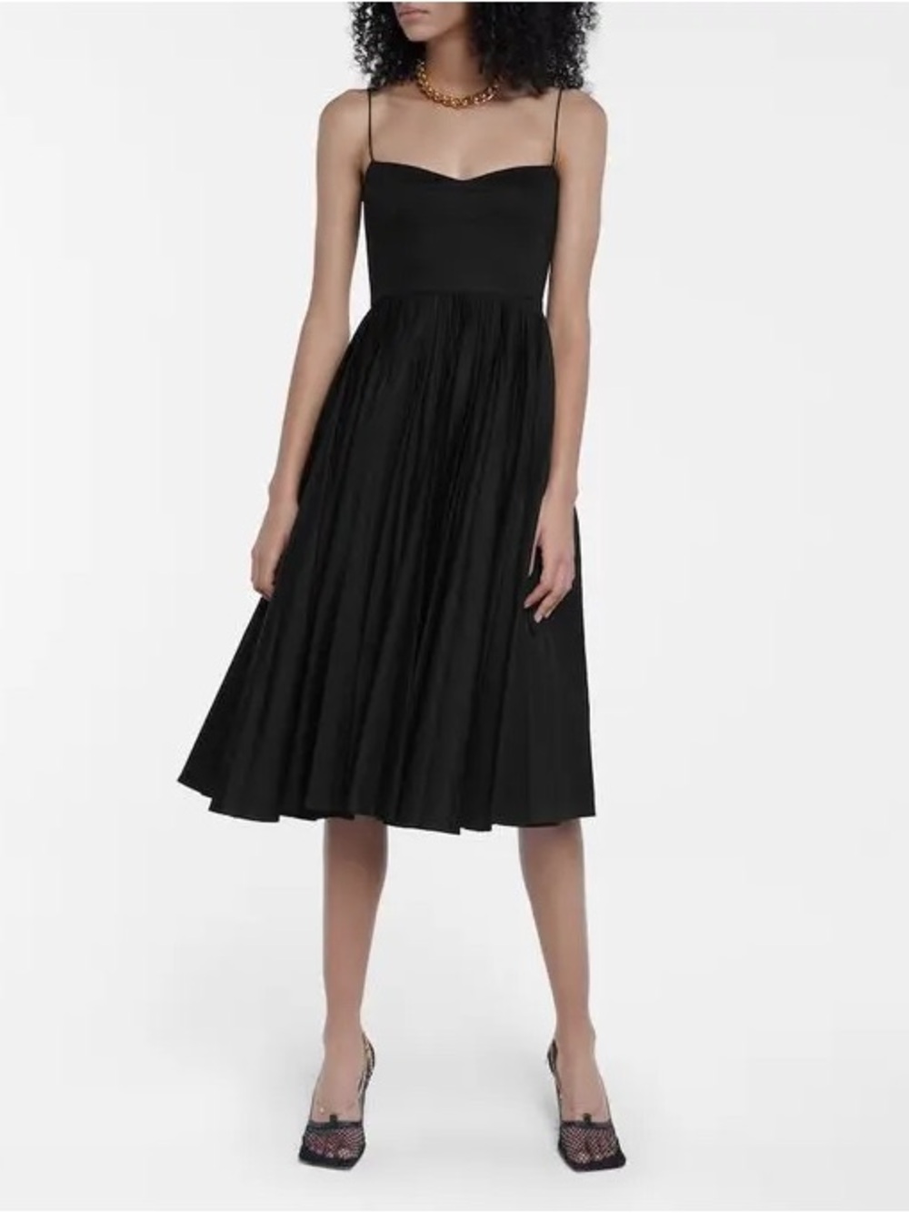 KHAITE Black Midi Spaghetti-Strap Dress